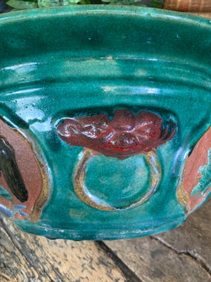 A large Chinese green glaze clay jardiniere