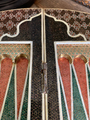 A Persian khatam tazhib circular games board and pieces