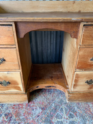 A pine clerk's desk with galleried top