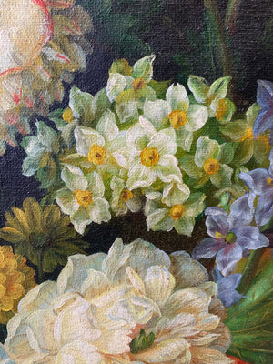 A large original Dutch school floral oil on canvas