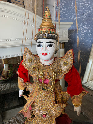 A beaded wooden Burmese marionette puppet ~ White