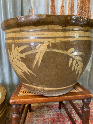 A pair of large glazed Chinese planters & one Dragon planter
