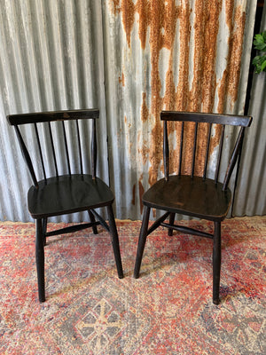 A pair of 1950s original FDB Møbler Poul M. Volther J46 spindle dining chairs in black