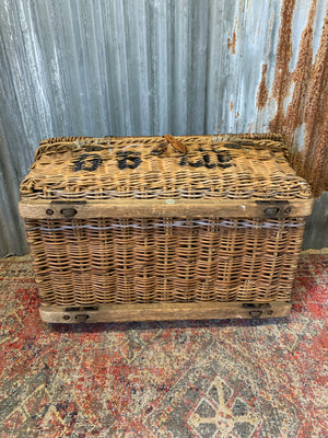 A Victorian wicker laundry basket on castors ~ A