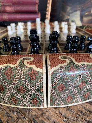 A Persian khatam tazhib circular games board and pieces