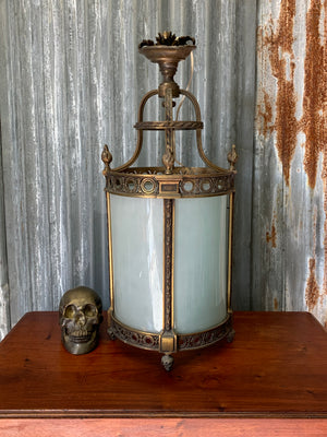 A bronze and glass hall lantern