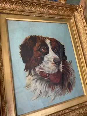 A 19th Century oil painting of a St. Bernard dog