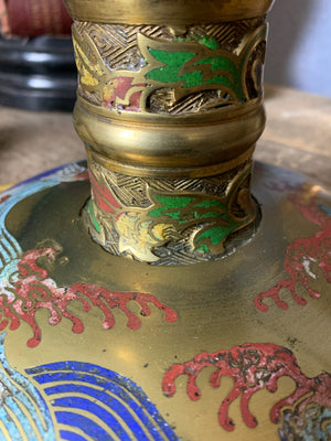 A Chinese cloisonné and brass table lamp