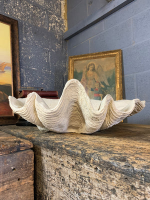 A white plaster Giant Clam Shell sculpture (Tridacna Gigas)- large
