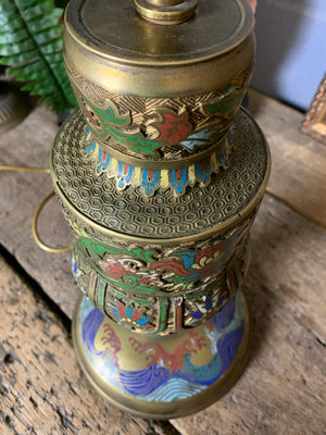 A Chinese cloisonné and brass table lamp