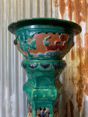 A large Chinese green glaze clay jardiniere