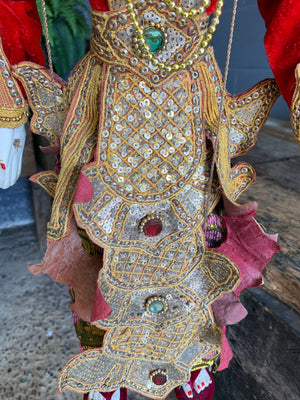 A beaded wooden Burmese marionette puppet ~ White