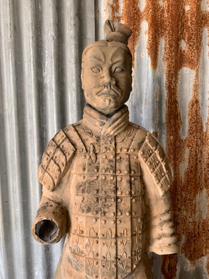 A large Chinese terracotta warrior garden statue