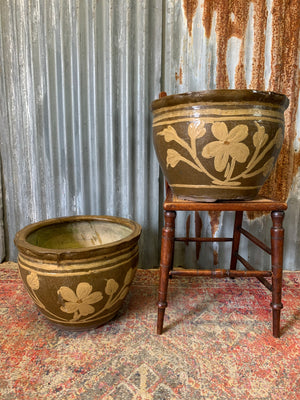 A pair of large glazed Chinese planters & one Dragon planter