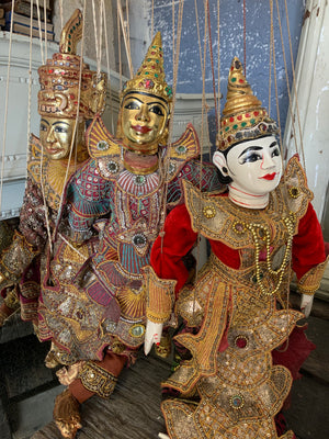 A beaded wooden Burmese marionette puppet ~ Gold