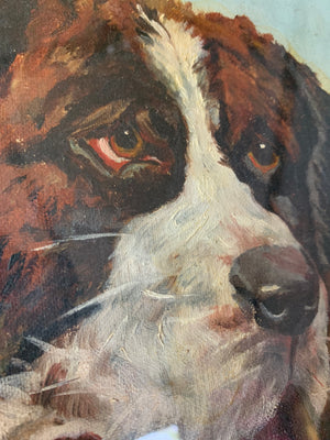 A 19th Century oil painting of a St. Bernard dog