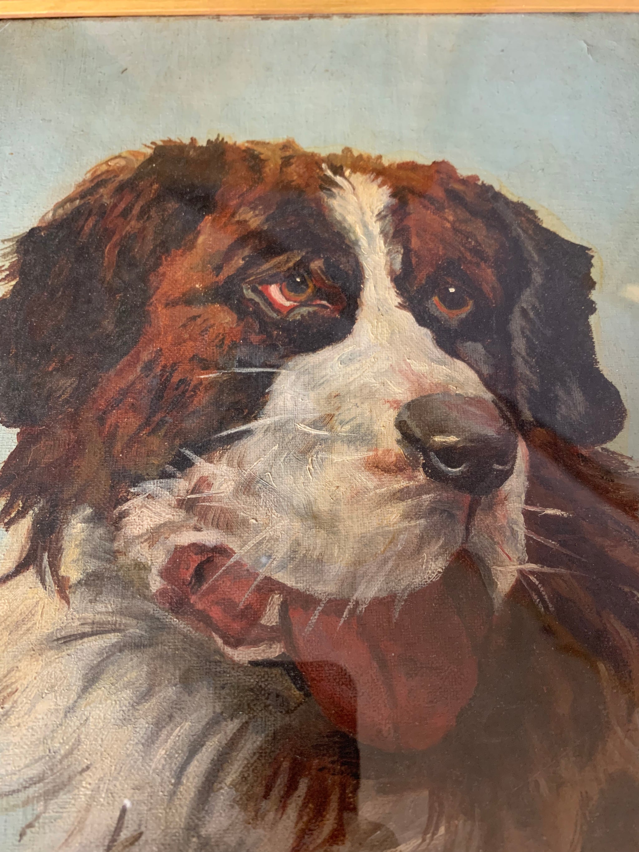 A 19th Century oil painting of a St. Bernard dog