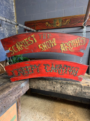 A hand-painted fairground panel ‘The Scariest Show Around’