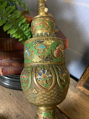 A Chinese cloisonné and brass table lamp