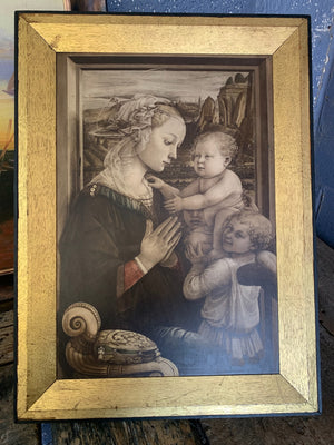 A framed Victorian print of Filippo Lippi’s Madonna and Child