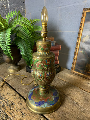 A Chinese cloisonné and brass table lamp