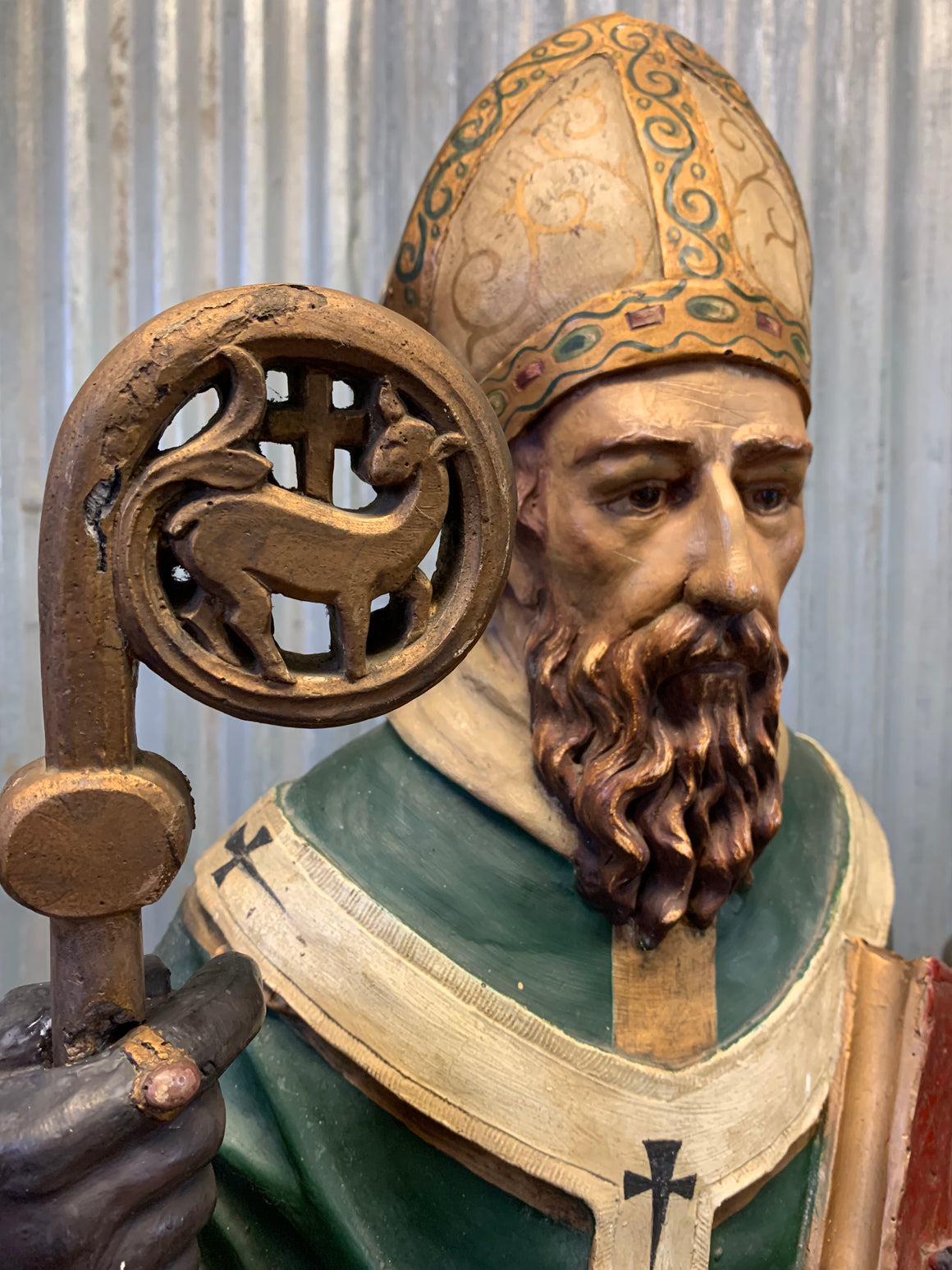 A large 19th Century plaster statue of St Patrick