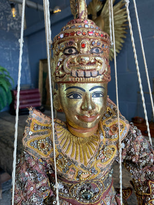 A beaded wooden Burmese marionette puppet ~ Gold