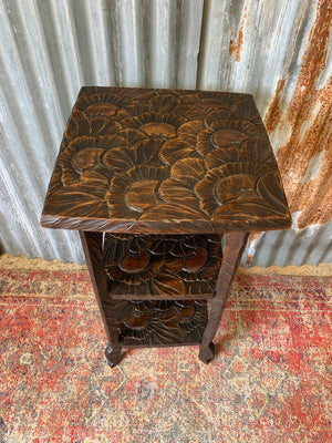 A Japanese carved three tier side table for Liberty London