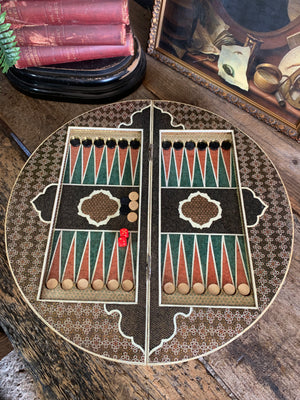 A Persian khatam tazhib circular games board and pieces