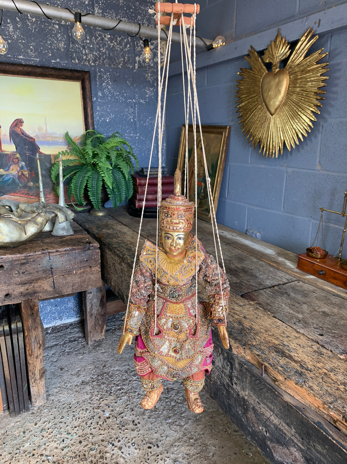 A beaded wooden Burmese marionette puppet ~ Gold