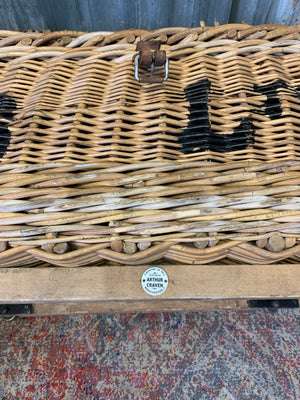 A Victorian wicker laundry basket on castors ~ B