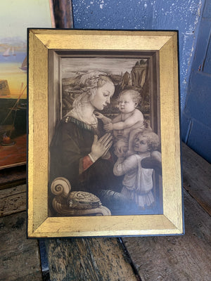 A framed Victorian print of Filippo Lippi’s Madonna and Child