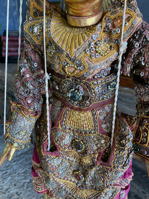 A beaded wooden Burmese marionette puppet ~ Gold