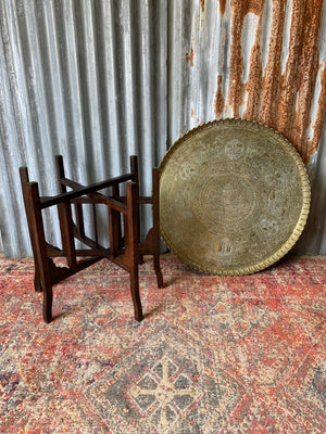 An Anglo-Indian circular brass tray table