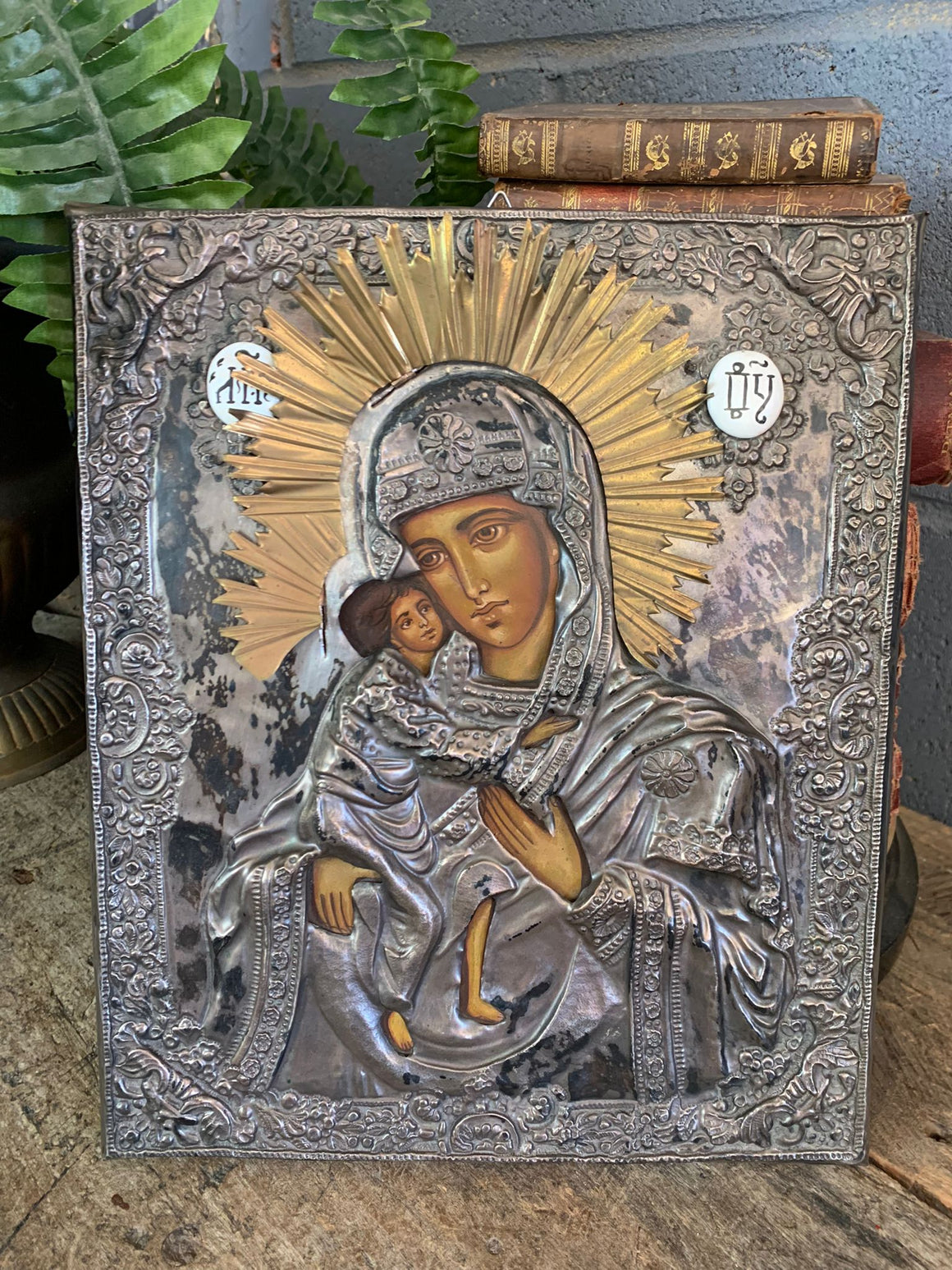 A hand painted Madonna and child icon