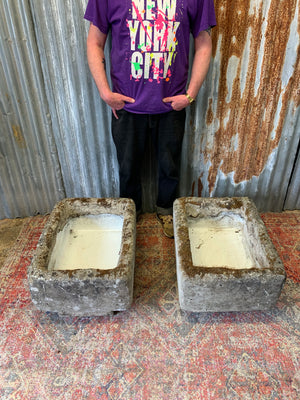 A pair of porcelain butler's sink trough planters