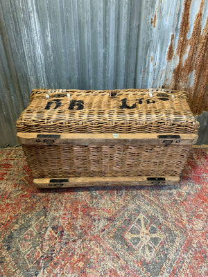 A Victorian wicker laundry basket on castors ~ B