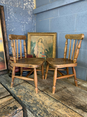 A pair of 19th Century spindle back child's chairs