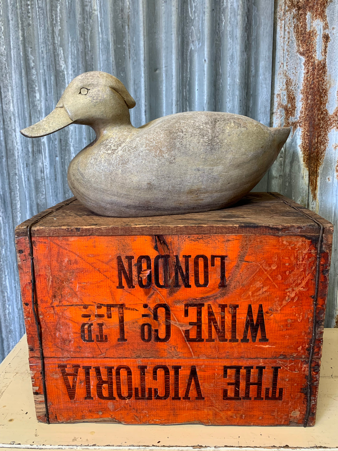 A wooden duck decoy