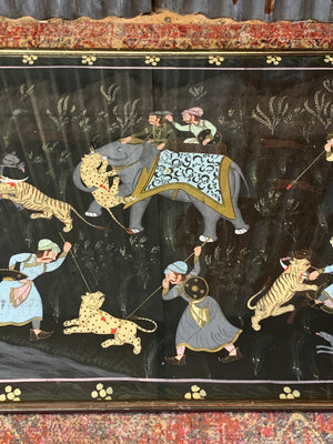 A very large Indian silk painting of a hunting scene