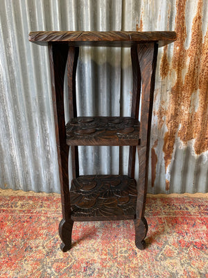 A Japanese carved three tier side table for Liberty London