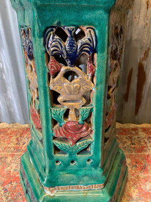 A large Chinese green glaze clay jardiniere