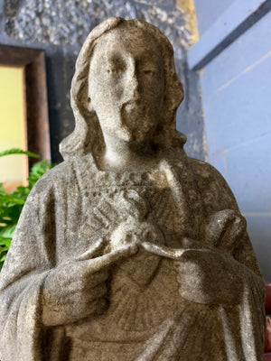 A solid marble Sacred Heart Jesus statue
