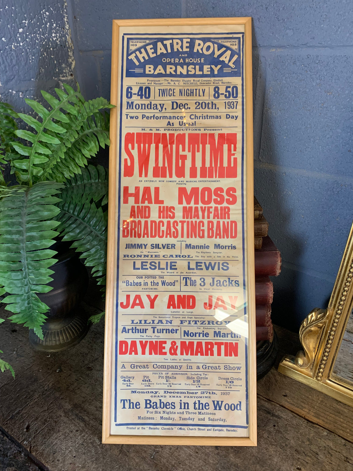 A framed playbill for the Theatre Royal Opera House, Barnsley