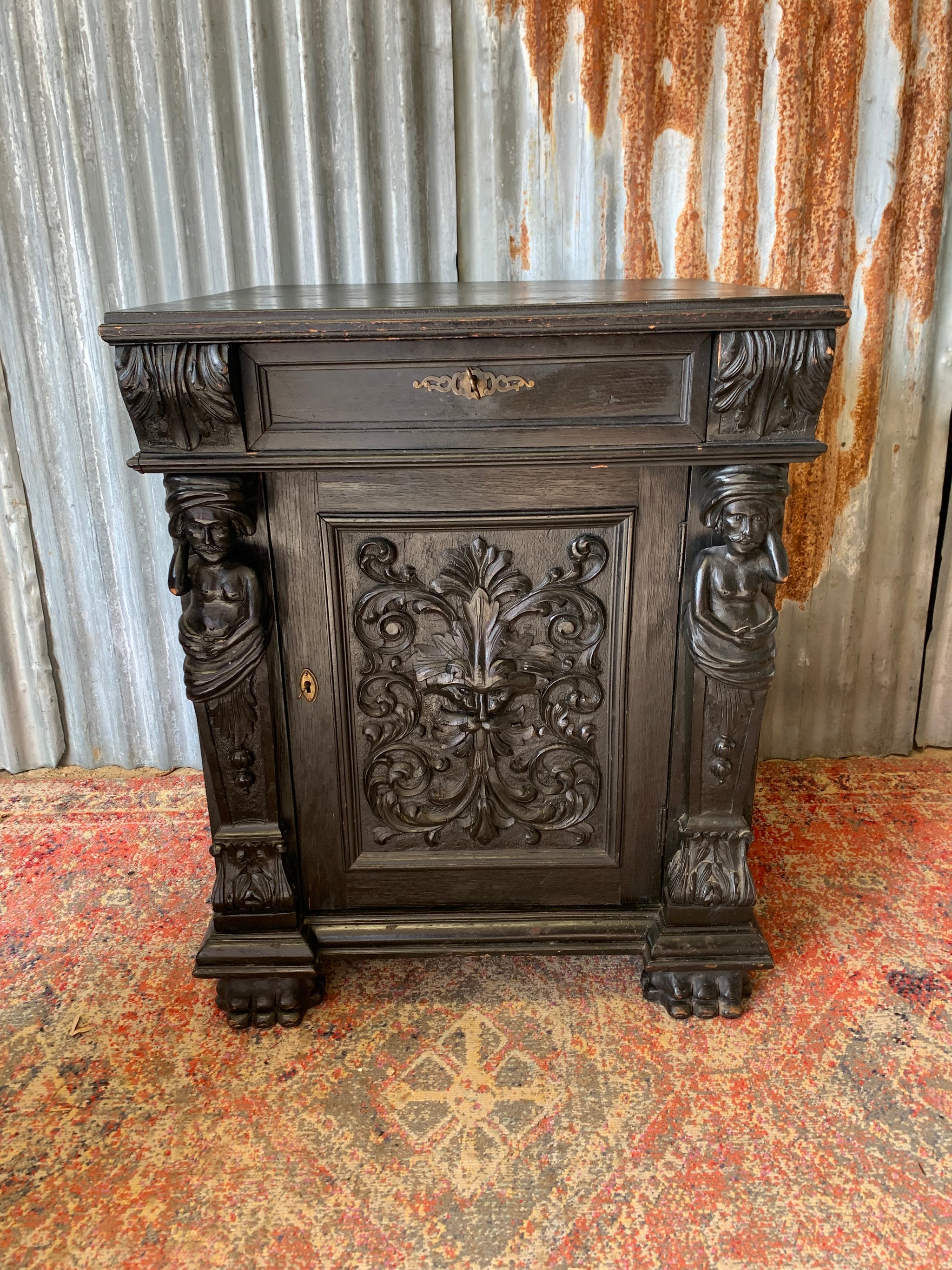 A heavily carved ebonised oak Gothic dresser - Belle and Beast Emporium A heavily carved ebonised oak Gothic dresser - Belle and Beast Emporium