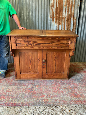 A pine double lectern standing desk