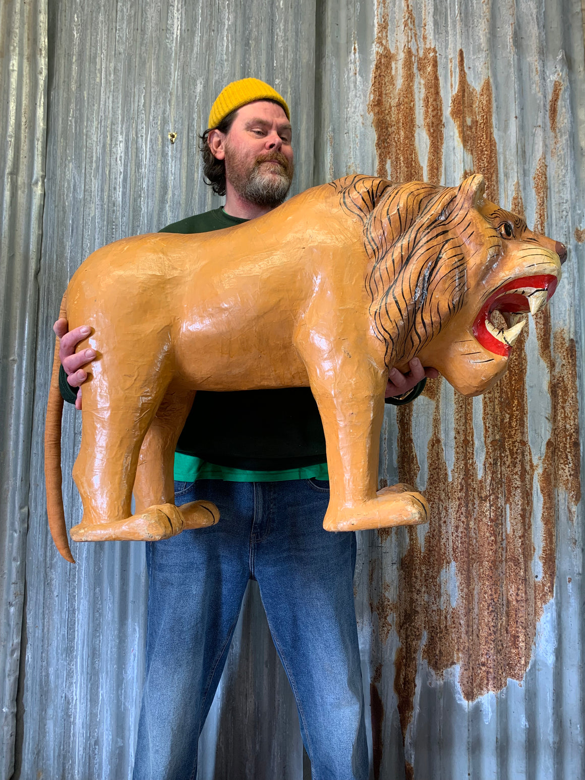 A papier-mache lion