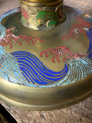 A Chinese cloisonné and brass table lamp