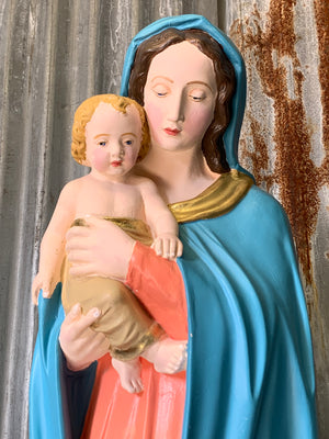 A very large plaster Madonna and Child statue