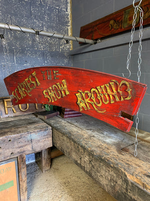 A hand-painted fairground panel ‘The Scariest Show Around’